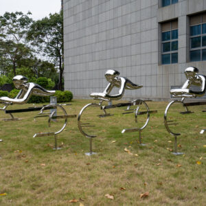 Modern Stainless Steel Garden Sports Cycling Sculpture