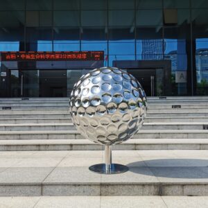 Large Outdoor Garden Courtyard Polished Stainless Steel Month Sphere Sculpture