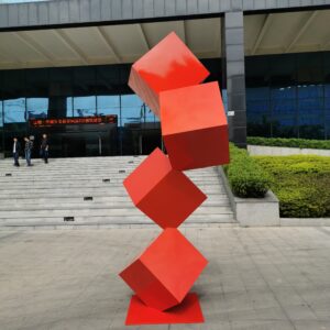 300cm outdoor garden Red Stainless steel cube sculpture