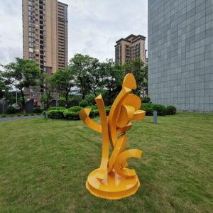 Outdoor Garden Courtyard Yellow Stainless Steel Abstract Sculpture